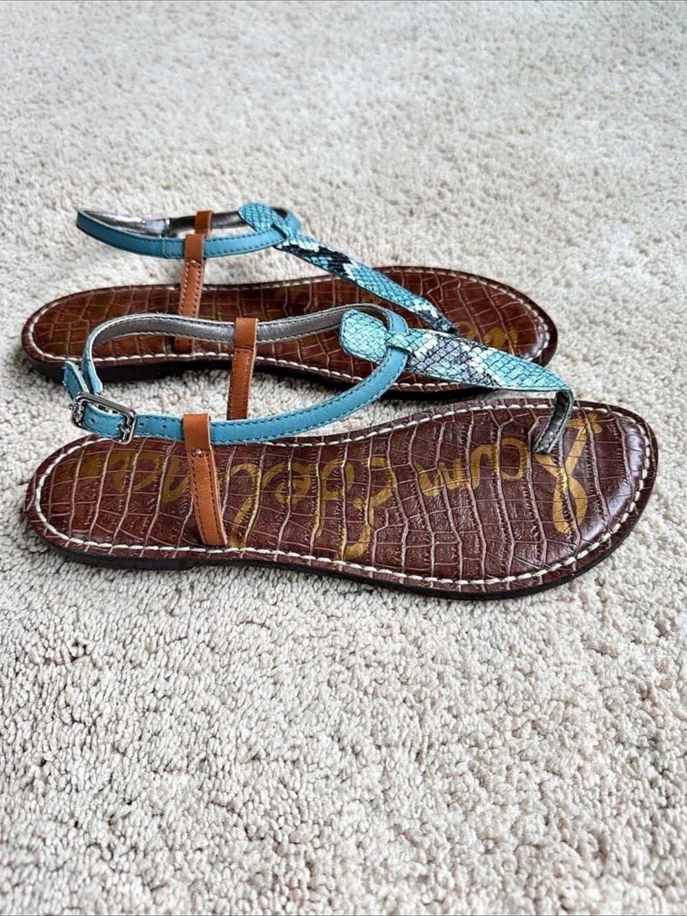Sam Edelman Gigi Thong Sandals Turquoise Blue & Brown US 8M